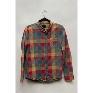 Jiberish Denver Button Down Shirt Large Patchwork Plaid Grid Flannel Streetwear